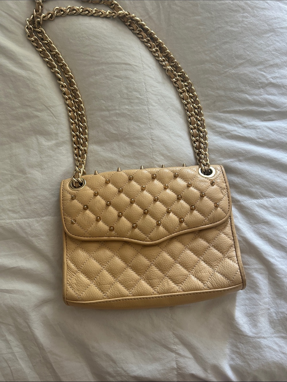 Rebecca Minkoff Beige Quilted Studded Chain Shoulder Bag